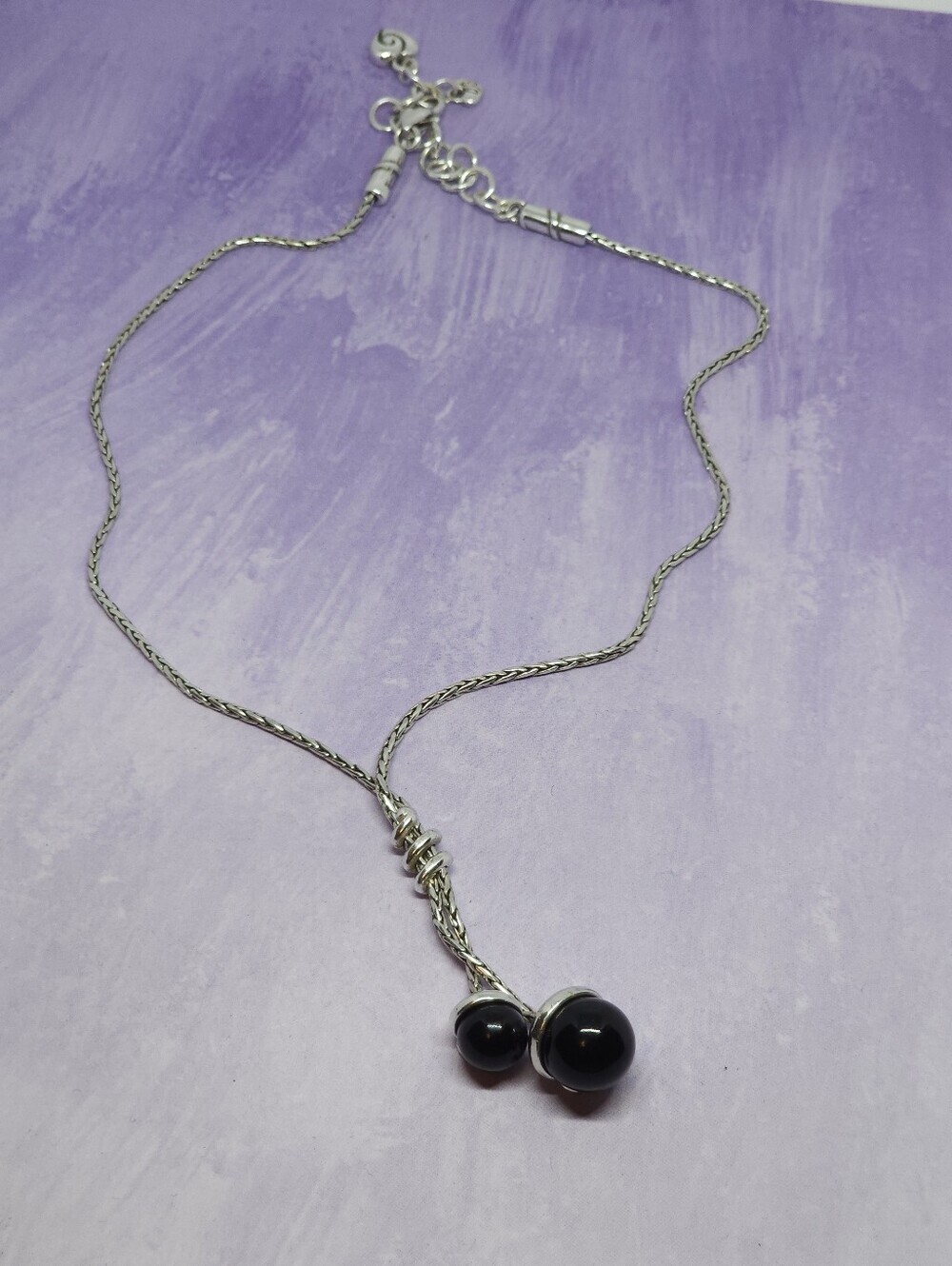 Brighton Bolero Black Onyx Orb Lariat Silver Tone Necklace
